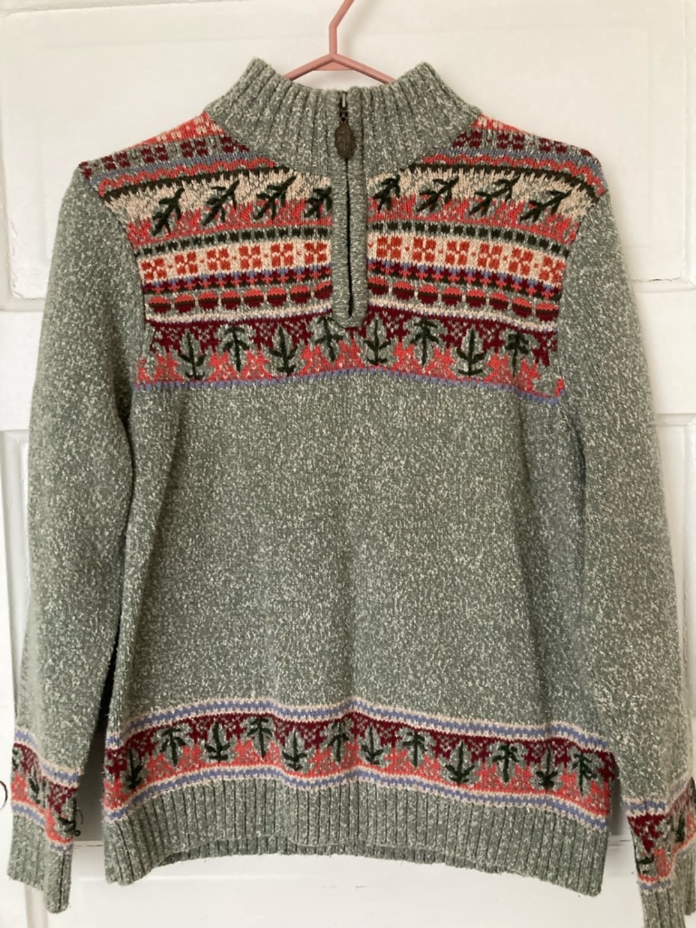 Cozy Vintage Fair Isle Mock-Neck Sweater - Sage Green